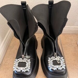 Chic Black Embellished Heeled Boots